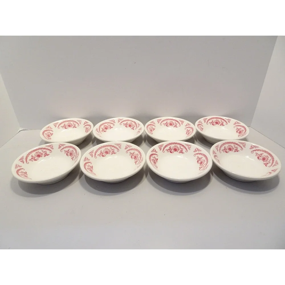 8 Homer Laughlin Best China Red Floral Fruit Bowls Vintage Restaurant Ware